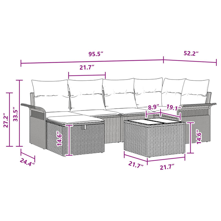 Havesofa Sæt med pude 7 pcs Brun og Rød polyrattan