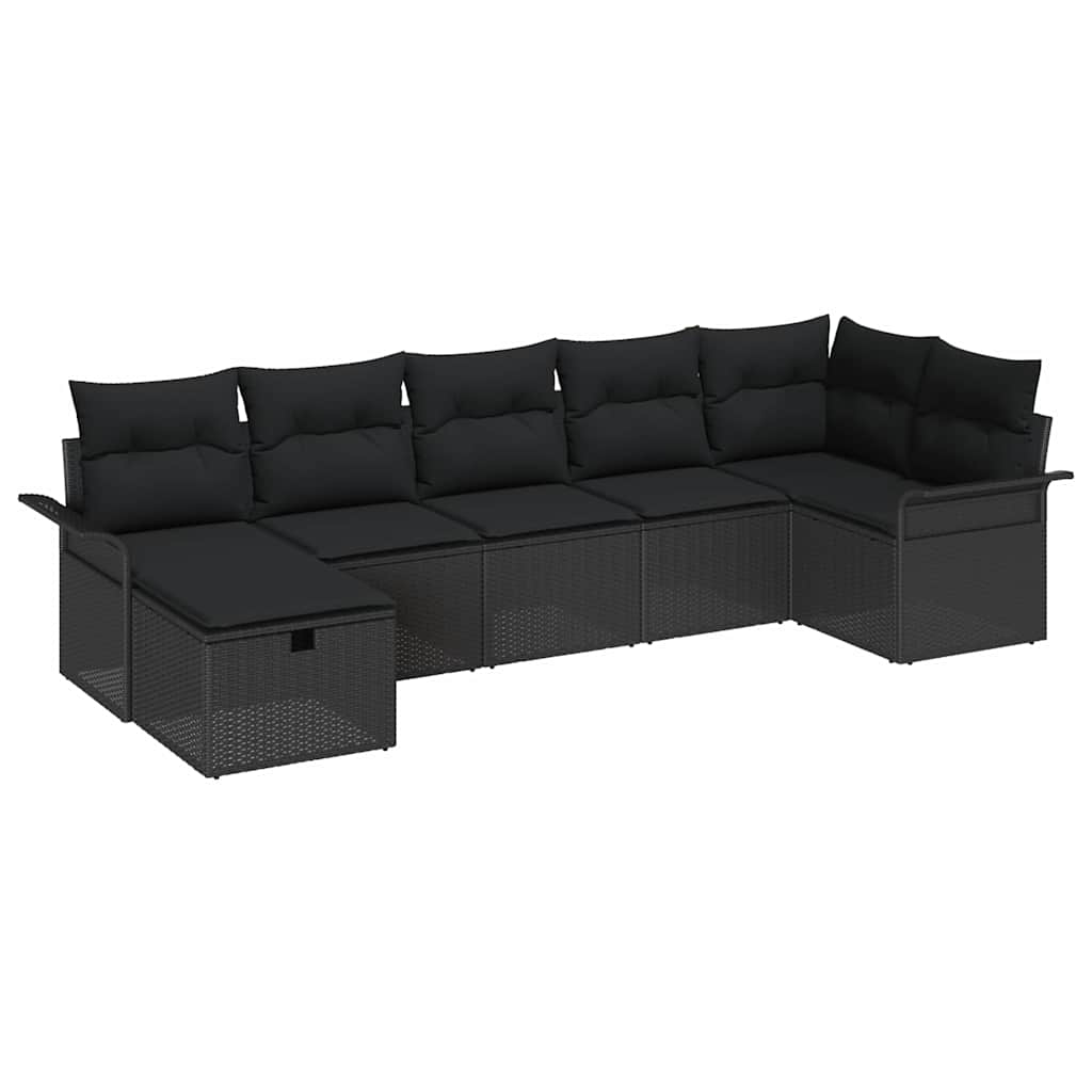Havesofa Sæt 7 stk. Sort polyrattan