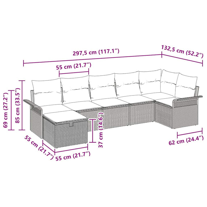 Havesofa Sæt med pude med opbevaring 7 pcs Sort polyrattan