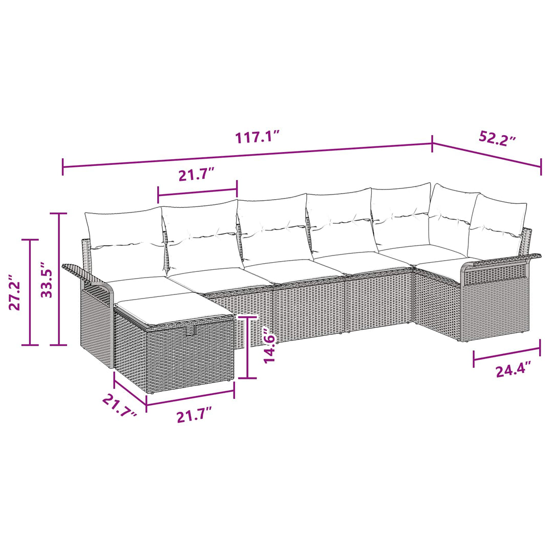 Havesofa Sæt med pude 7 pcs Sort og turkis polyrattan