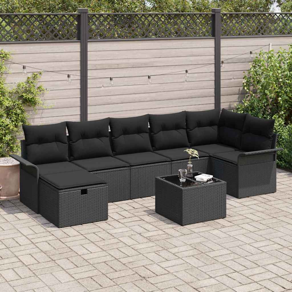 Havesofa Sæt 8 stk. Sort polyrattan