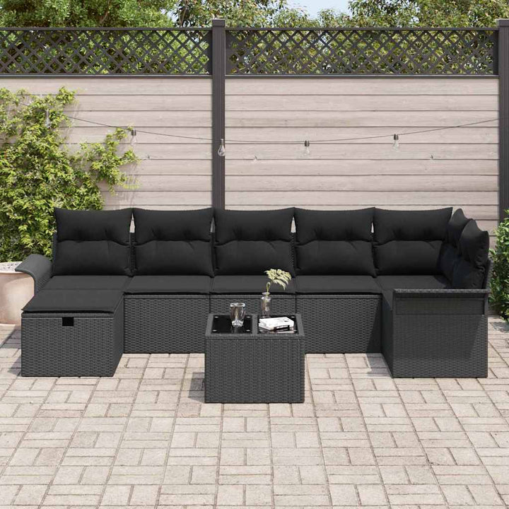 Havesofa Sæt 8 stk. Sort polyrattan