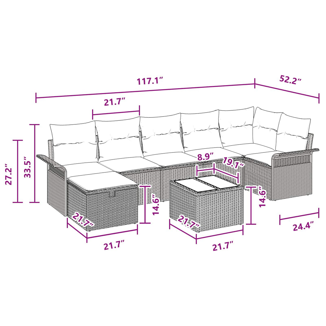 Havesofa Sæt med pude 8 pcs Sort og turkis polyrattan