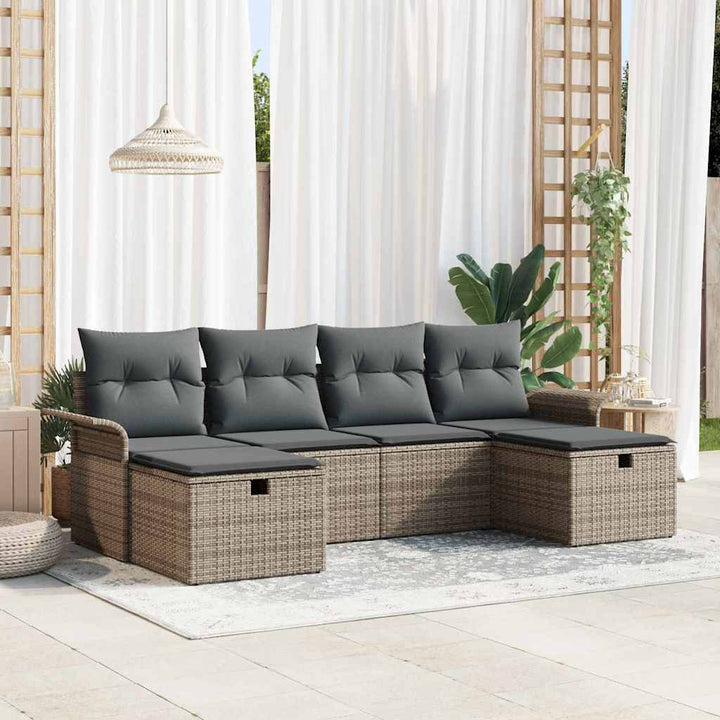 Havesofa Sæt med pude med opbevaring 6 pcs Grå polyrattan