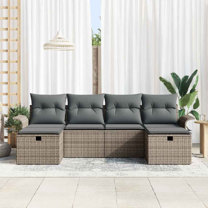 Havesofa Sæt med pude med opbevaring 6 pcs Grå polyrattan