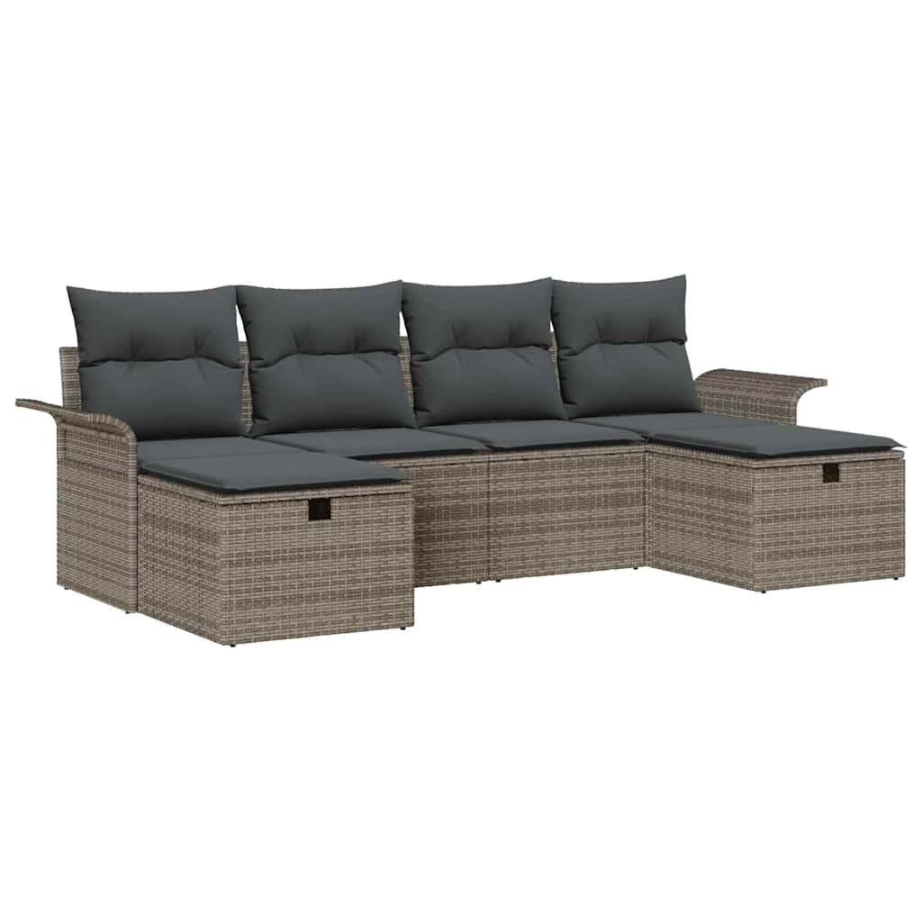 Havesofa Sæt med pude med opbevaring 6 pcs Grå polyrattan