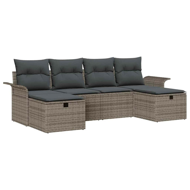 Havesofa Sæt med pude med opbevaring 6 pcs Grå polyrattan