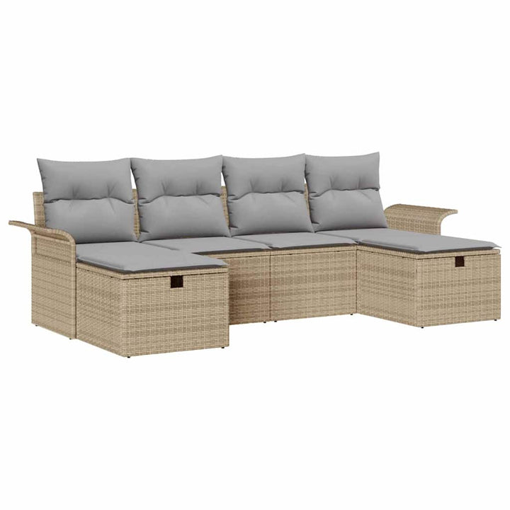 Havesofa Sæt 6 stk. Beige og lys grå polyrattan
