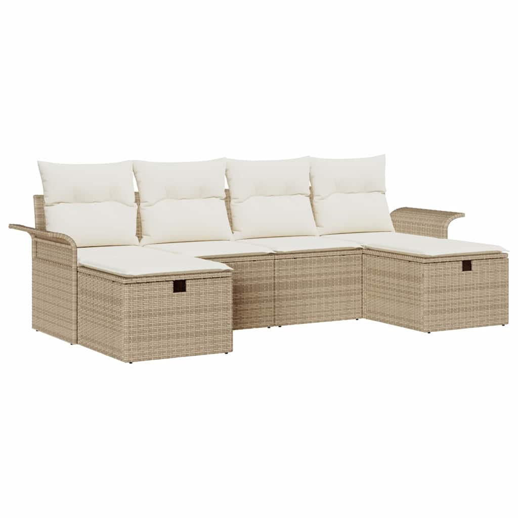 Havesofa Sæt med pude 6 pcs Beige og creme polyrattan