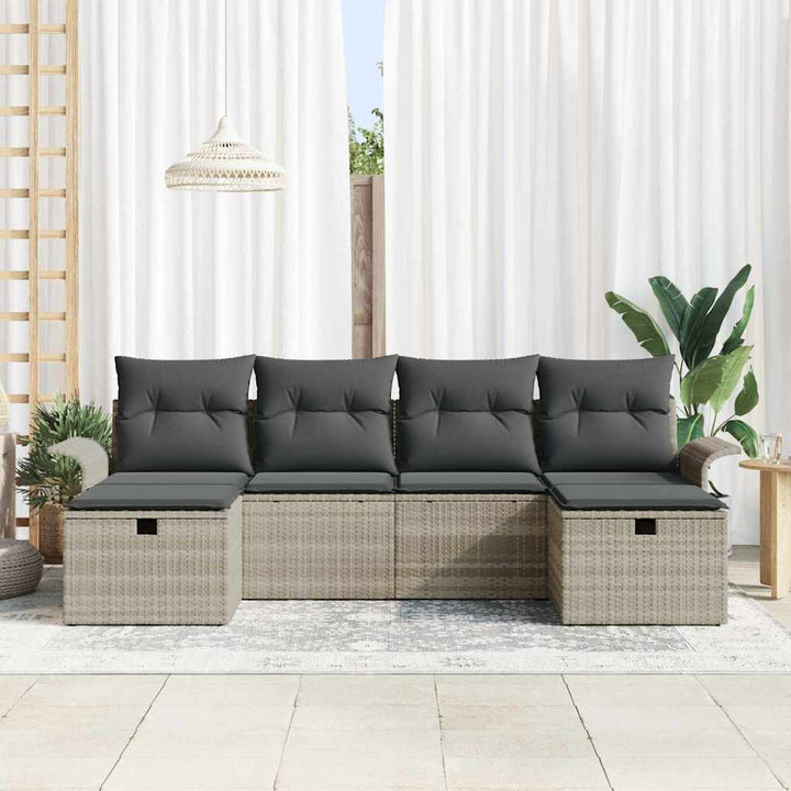 Havesofa Sæt 6 stk. Lysegrå polyrattan