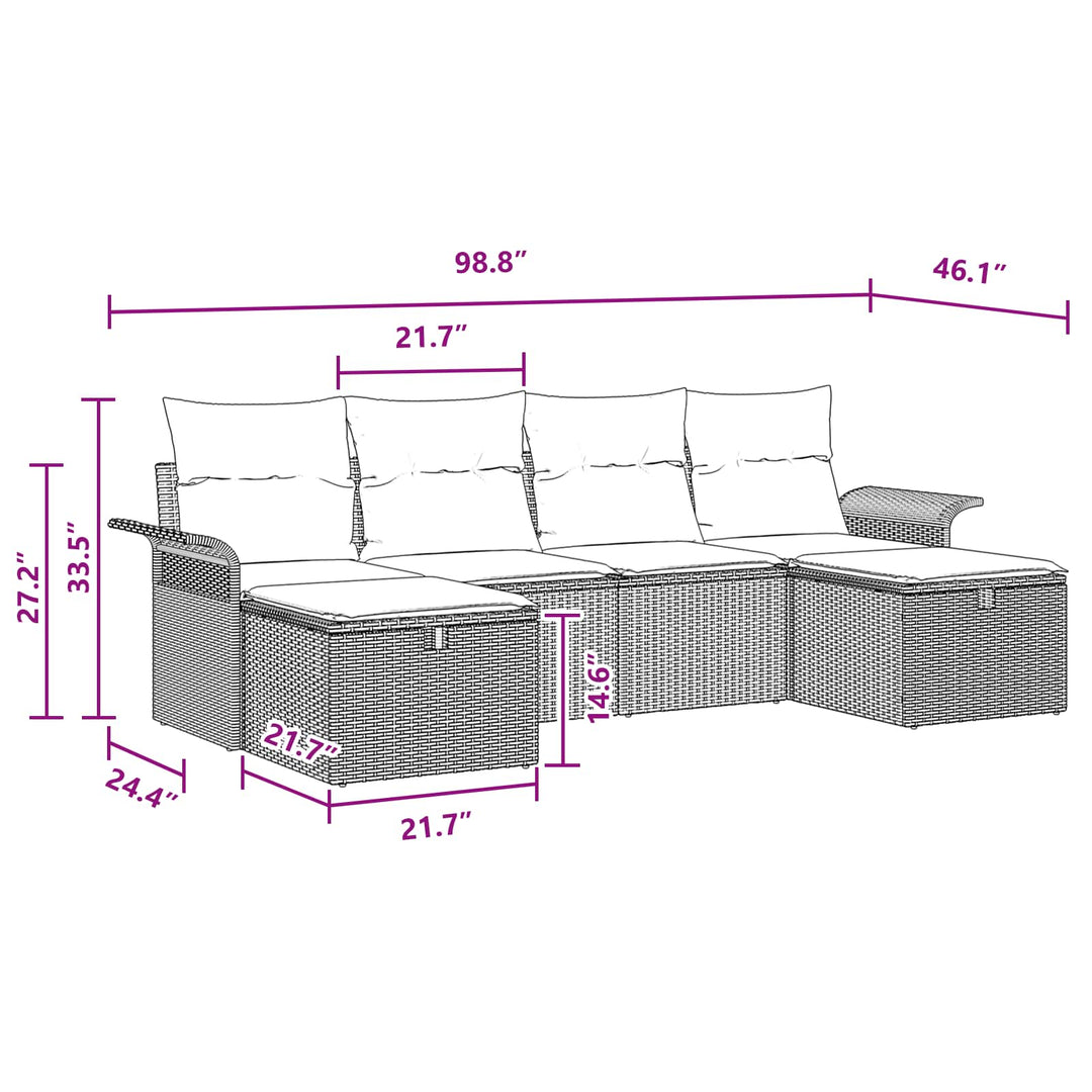 Havesofa Sæt med pude 6 pcs Brun og Rød polyrattan