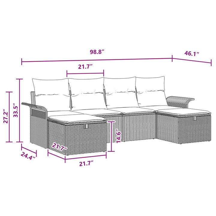 Havesofa Sæt med pude 6 pcs Brun og Rød polyrattan