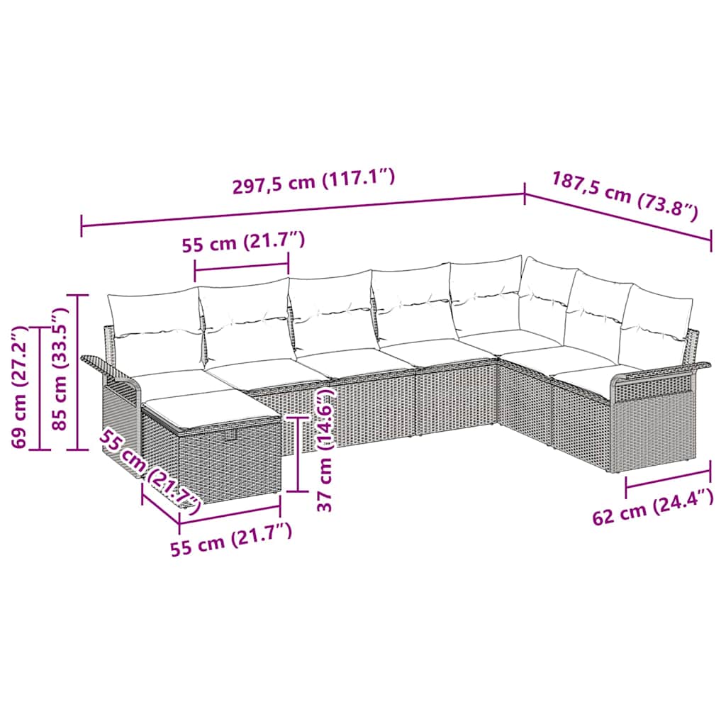 Havesofa Sæt 8 stk. Sort og Cream polyrattan