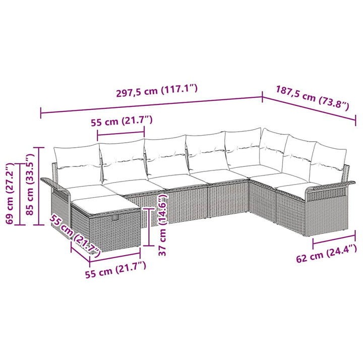 Havesofa Sæt 8 stk. Sort og Cream polyrattan