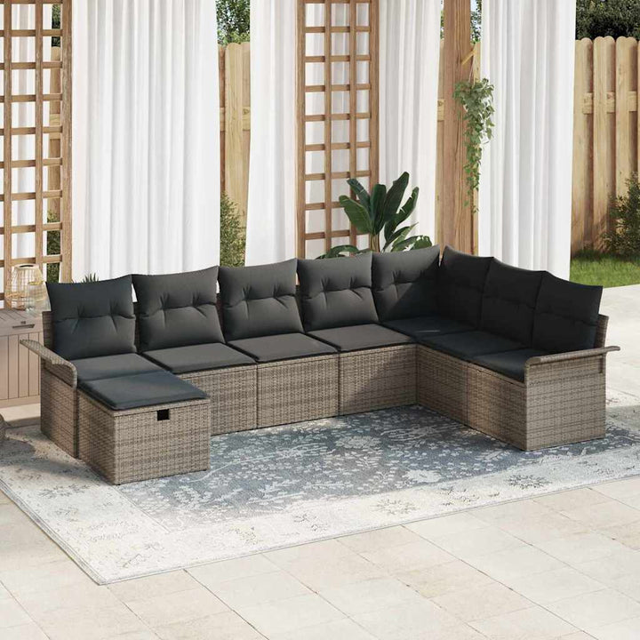 Havesofa Sæt med pude med opbevaring 8 pcs Grå polyrattan
