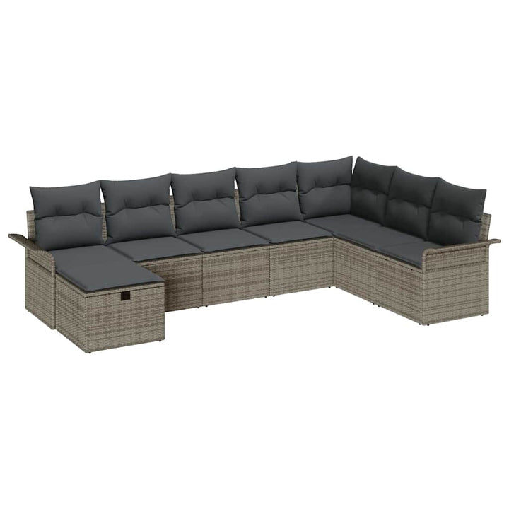 Havesofa Sæt med pude med opbevaring 8 pcs Grå polyrattan
