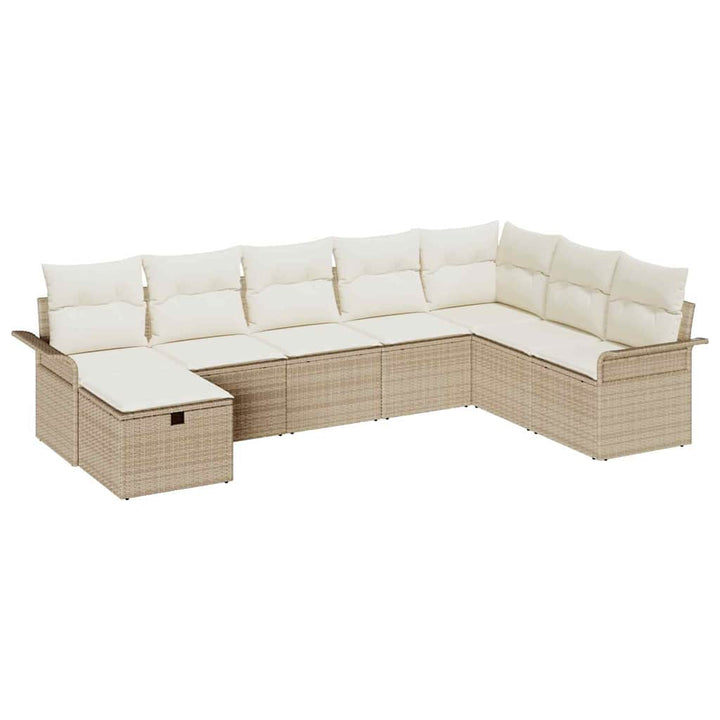 Havesofa Sæt med pude 8 pcs Beige og creme polyrattan
