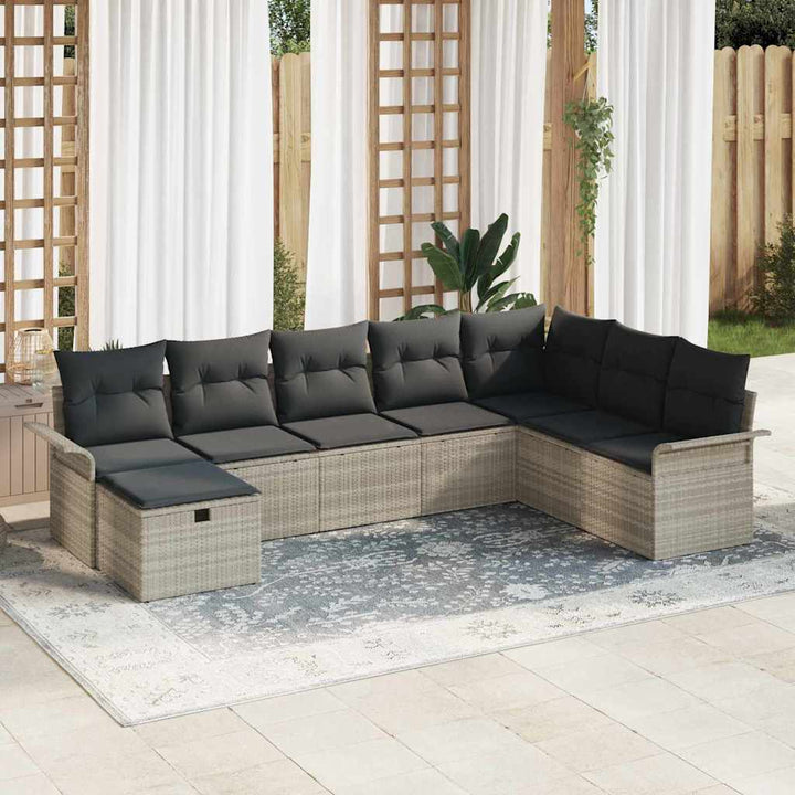 Havesofa Sæt 8 stk. Lysegrå polyrattan