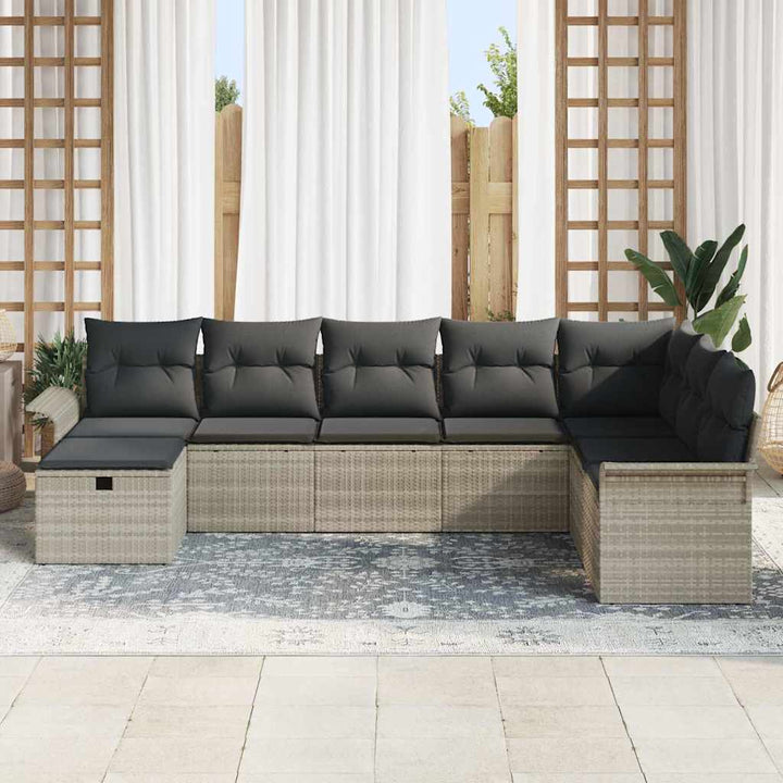 Havesofa Sæt 8 stk. Lysegrå polyrattan