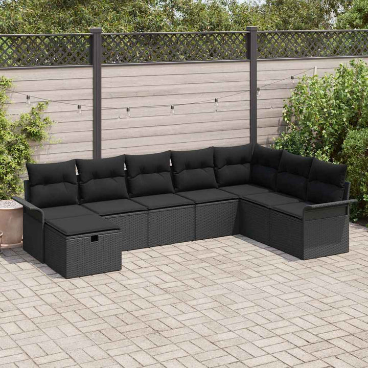 Havesofa Sæt 8 stk. Sort polyrattan