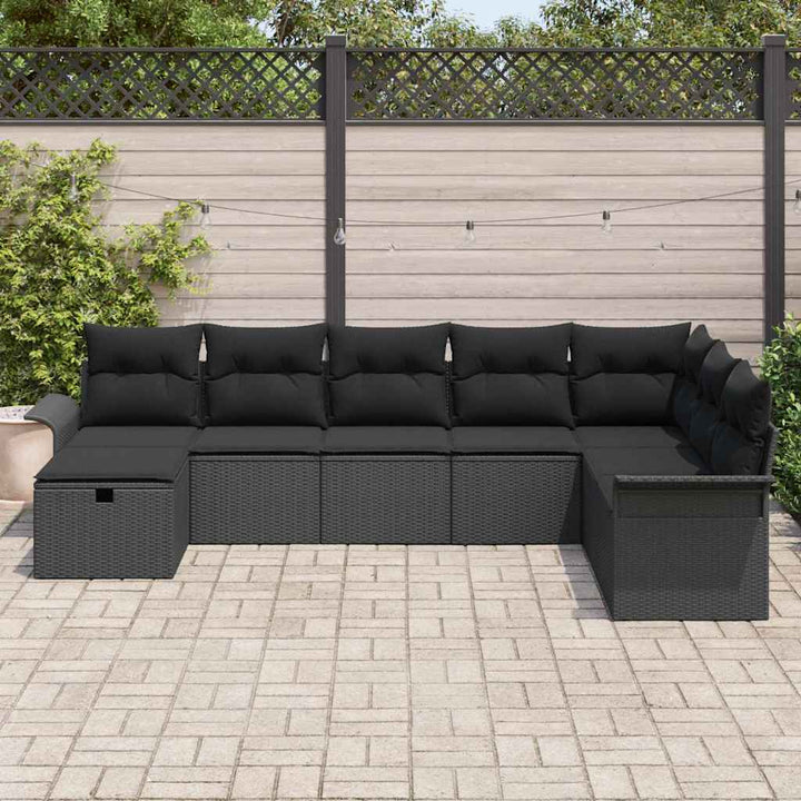 Havesofa Sæt 8 stk. Sort polyrattan