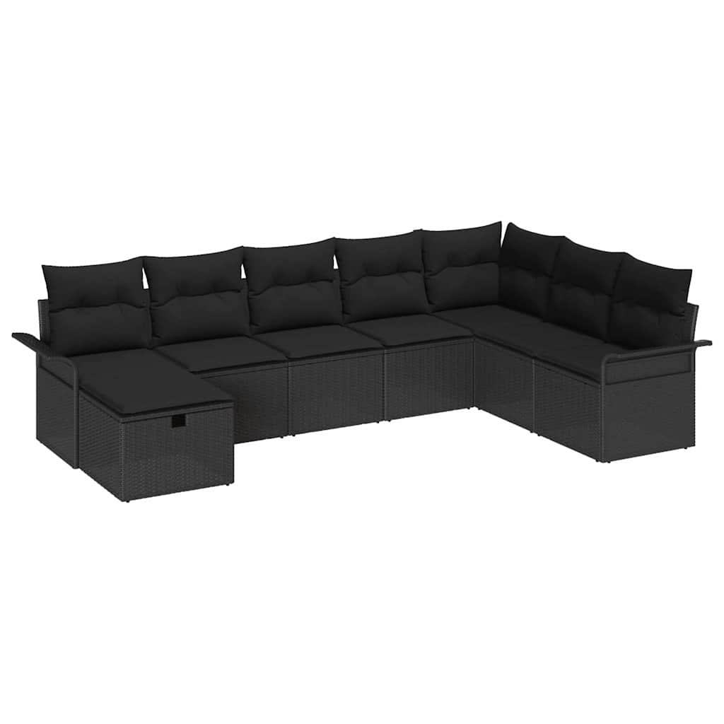 Havesofa Sæt 8 stk. Sort polyrattan