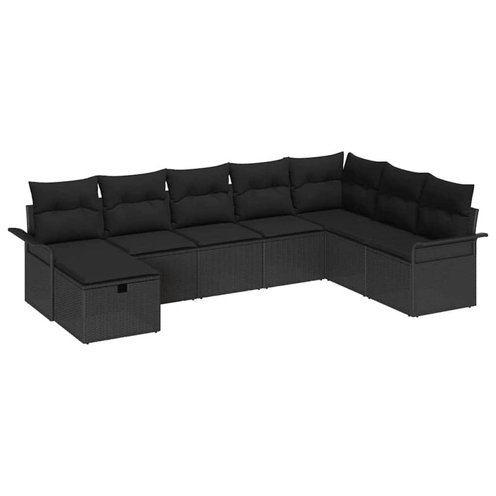 Havesofa Sæt med pude med opbevaring 8 pcs Sort polyrattan
