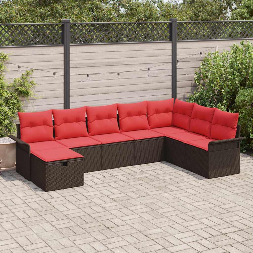 Havesofa Sæt med pude 8 pcs Brun og Rød polyrattan