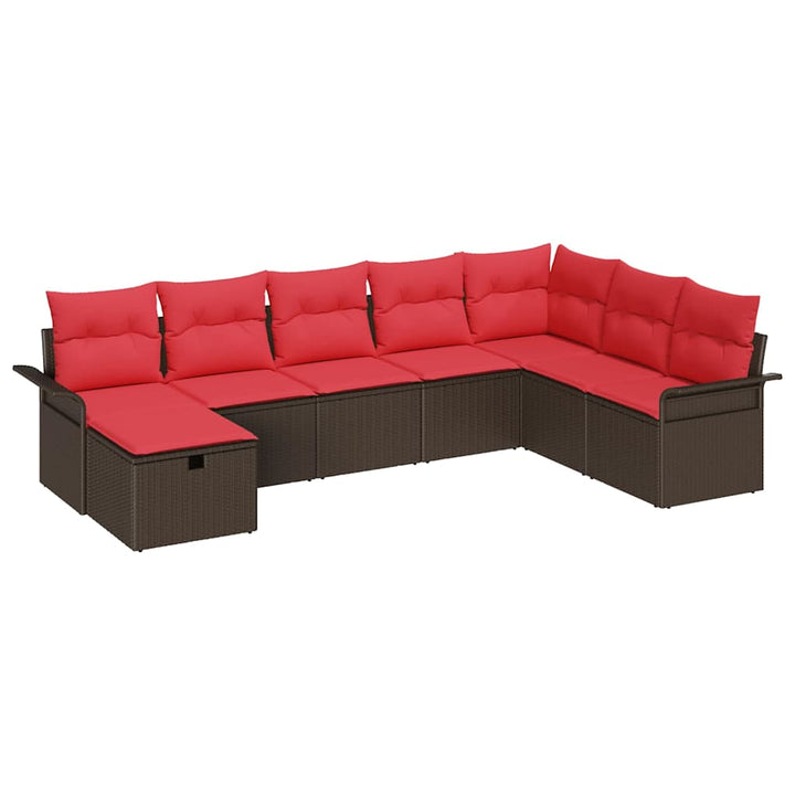 Havesofa Sæt med pude 8 pcs Brun og Rød polyrattan