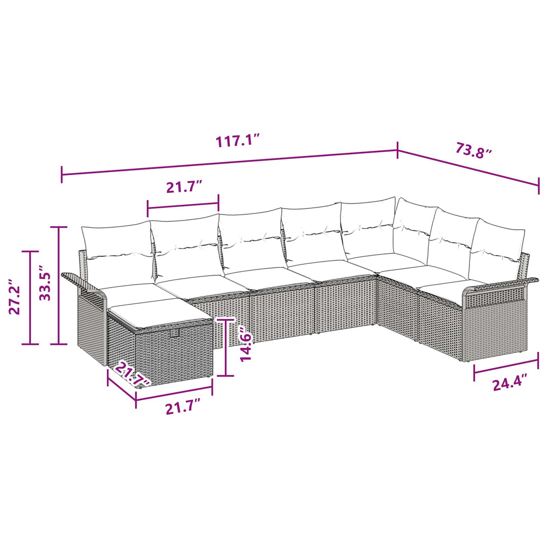 Havesofa Sæt med pude 8 pcs Brun og Rød polyrattan