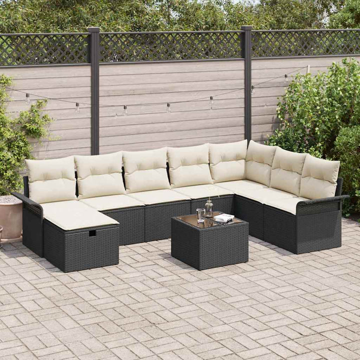 Havesofa Sæt 9 stk. Sort og Cream polyrattan