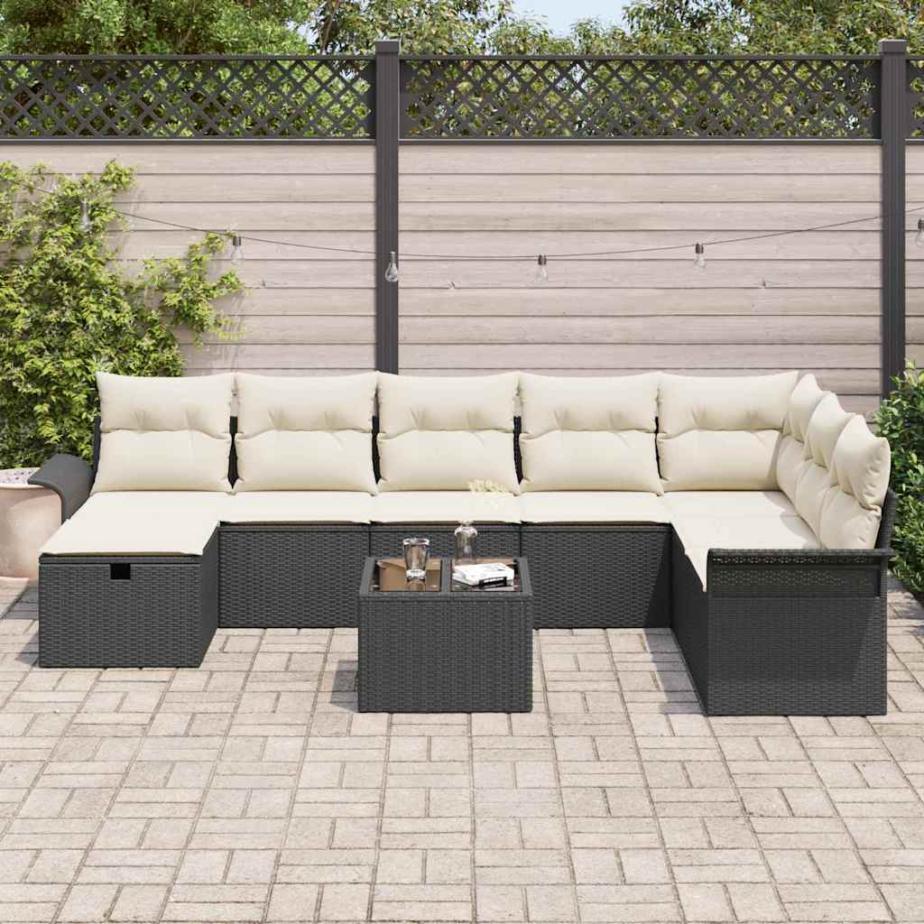 Havesofa Sæt 9 stk. Sort og Cream polyrattan