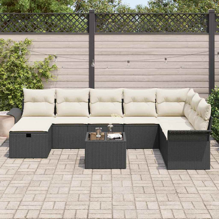 Havesofa Sæt 9 stk. Sort og Cream polyrattan