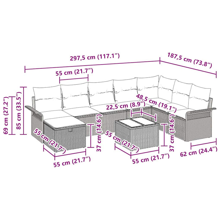 Havesofa Sæt 9 stk. Sort og Cream polyrattan