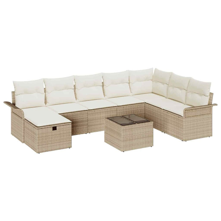 Havesofa Sæt med pude 9 pcs Beige og creme polyrattan