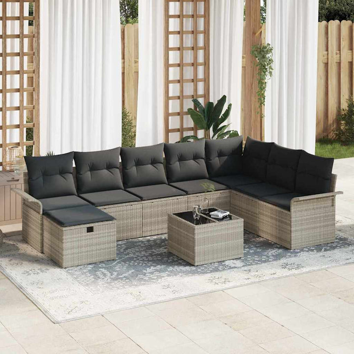 Havesofa Sæt 9 stk. Lysegrå polyrattan