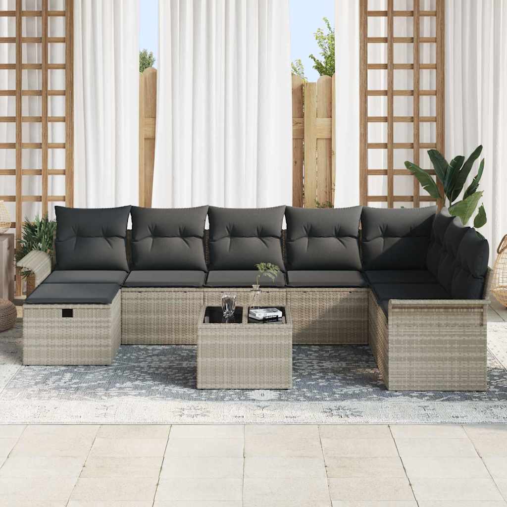 Havesofa Sæt 9 stk. Lysegrå polyrattan