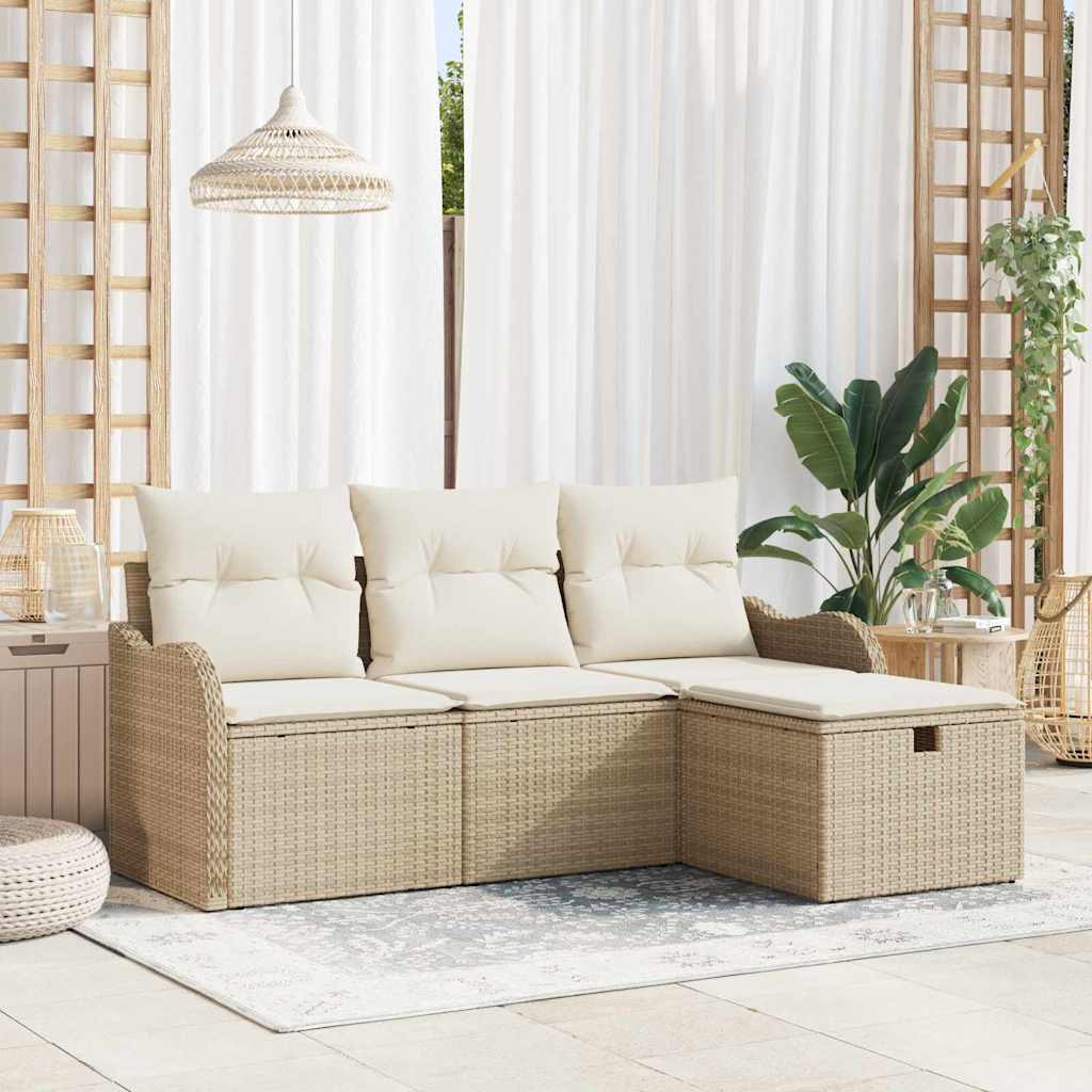 Havesofa Sæt med pude 4 pcs Beige og creme polyrattan