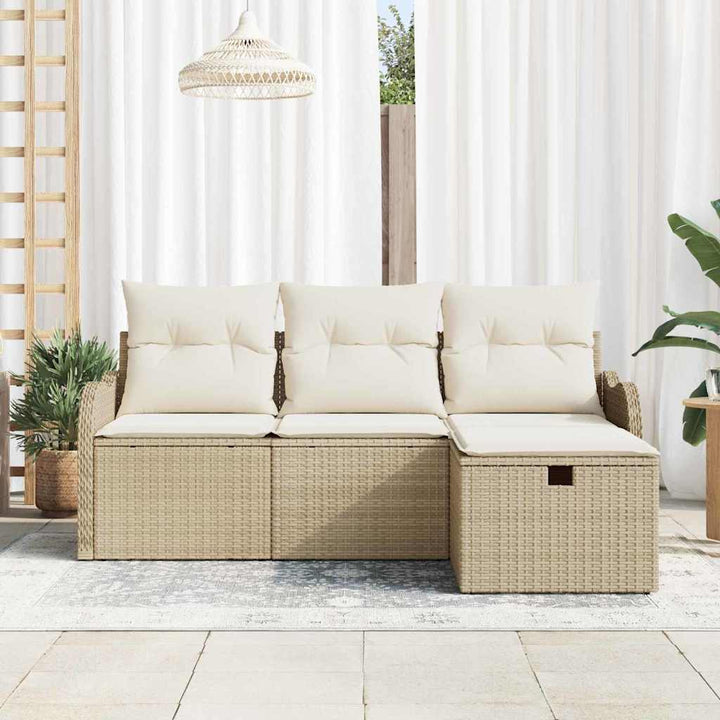 Havesofa Sæt med pude 4 pcs Beige og creme polyrattan