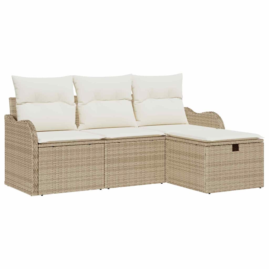 Havesofa Sæt med pude 4 pcs Beige og creme polyrattan