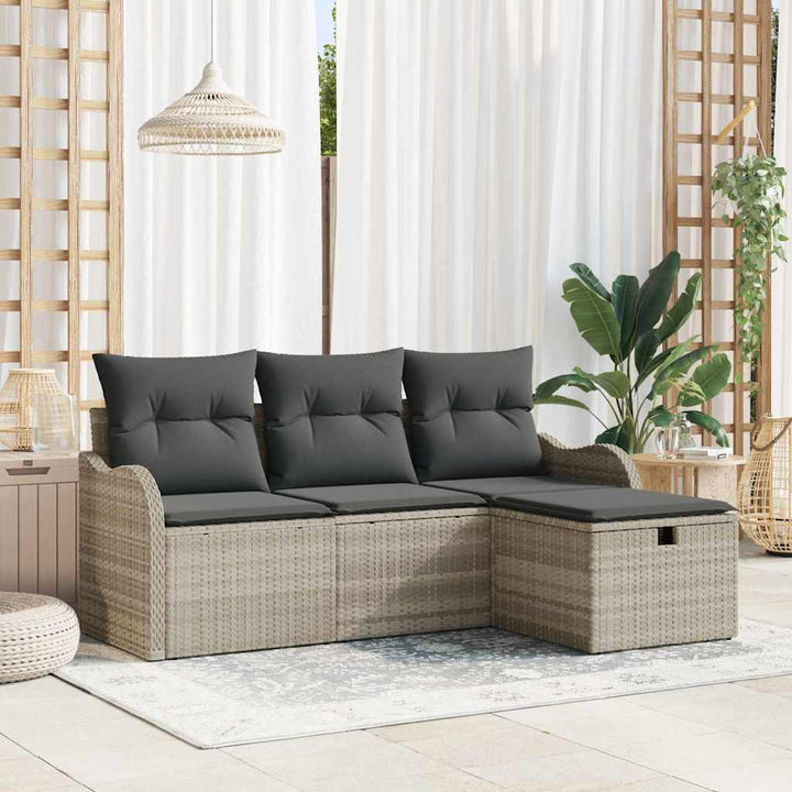 Havesofa Sæt med pude med opbevaring 4 pcs Lysegrå polyrattan