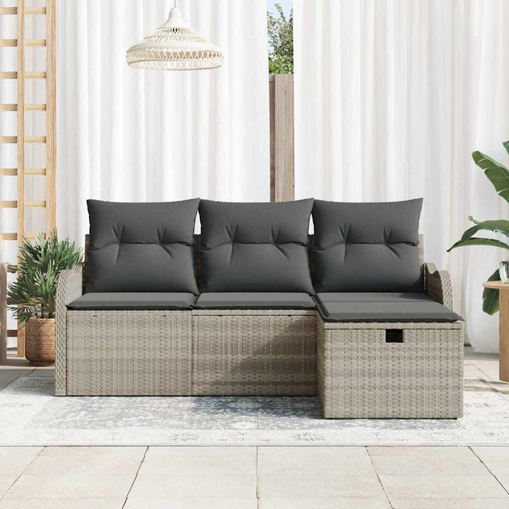 Havesofa Sæt med pude med opbevaring 4 pcs Lysegrå polyrattan