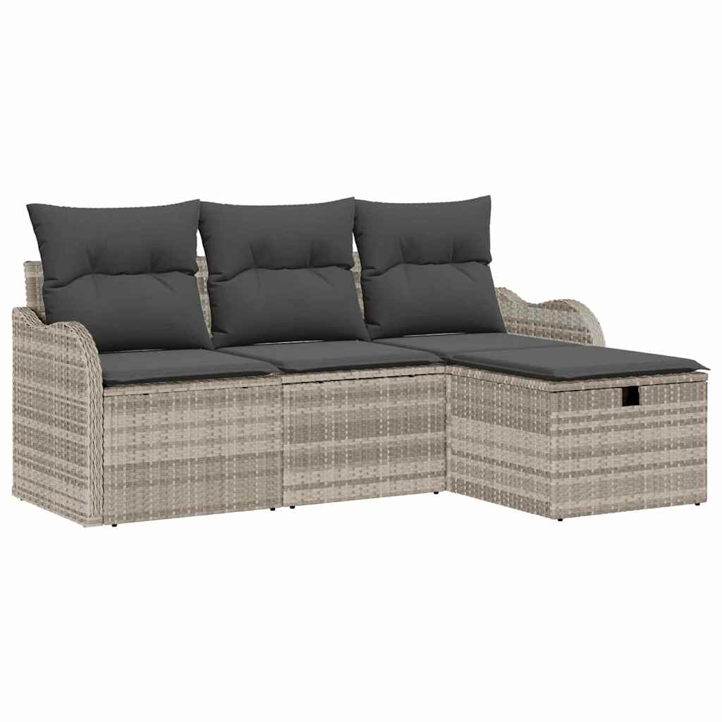 Havesofa Sæt med pude med opbevaring 4 pcs Lysegrå polyrattan