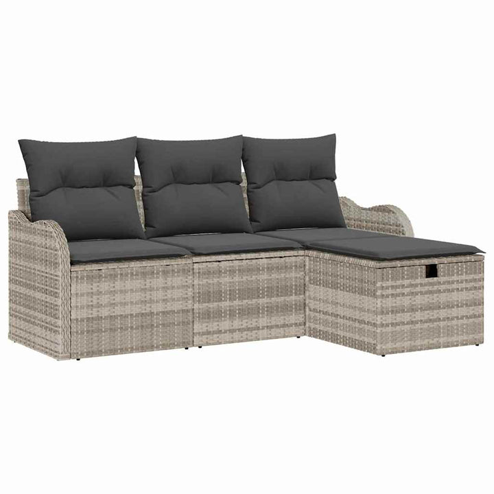 Havesofa Sæt med pude med opbevaring 4 pcs Lysegrå polyrattan