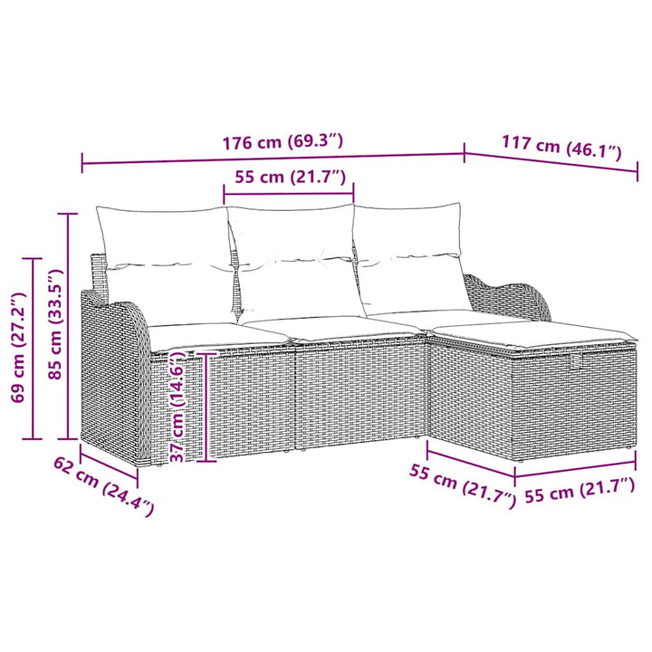Havesofa Sæt med pude med opbevaring 4 pcs Lysegrå polyrattan