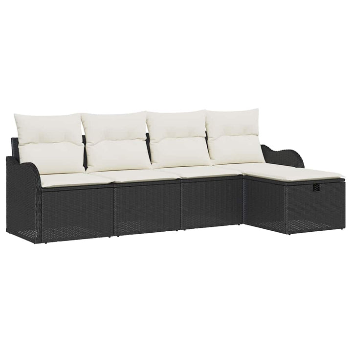 Havesofa Sæt med pude 5 pcs Sort og cremefarvet Poly rattan