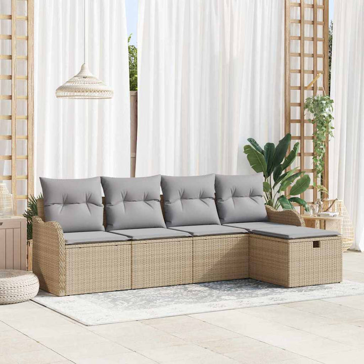 Havesofa Sæt 5 stk. 4-Antal sæder Beige og lys grå polyrattan