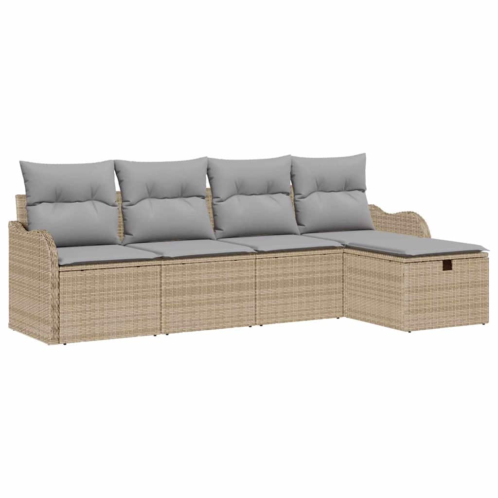 Havesofa Sæt 5 stk. 4-Antal sæder Beige og lys grå polyrattan