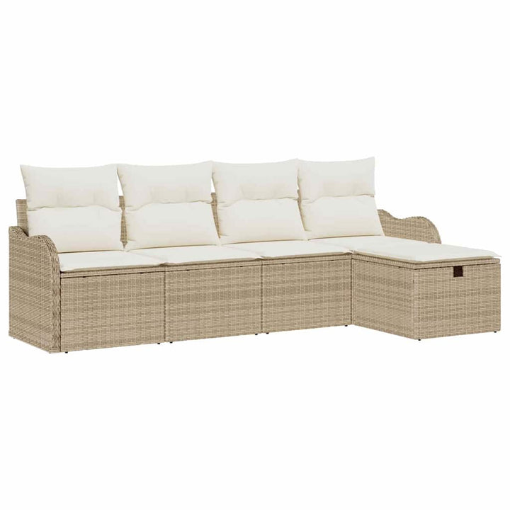 Havesofa Sæt med pude 5 pcs Beige og creme polyrattan