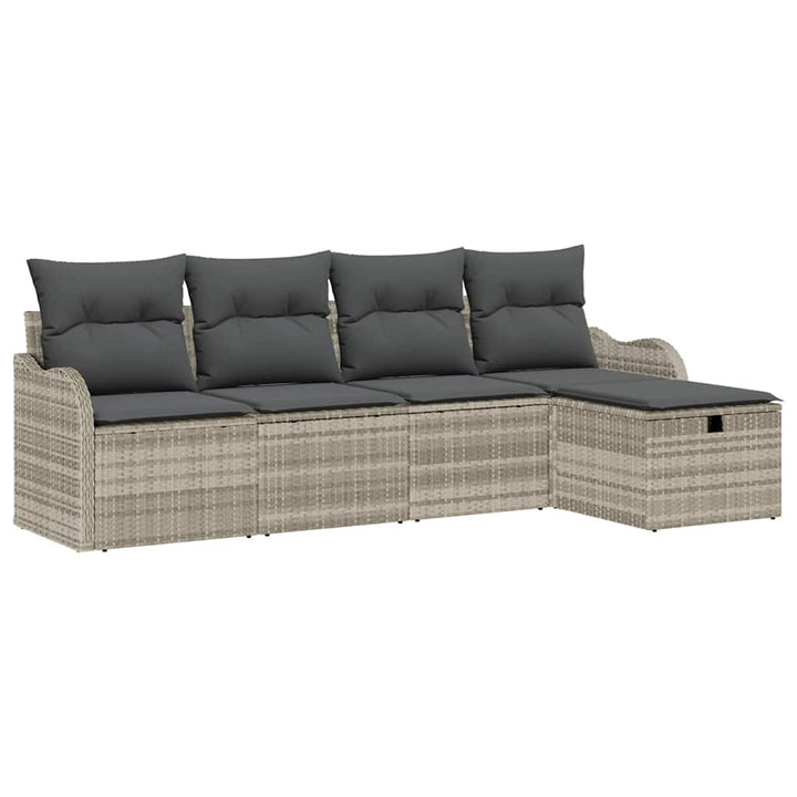 Havesofa Sæt med pude med opbevaring 5 pcs Lysegrå Poly rattan